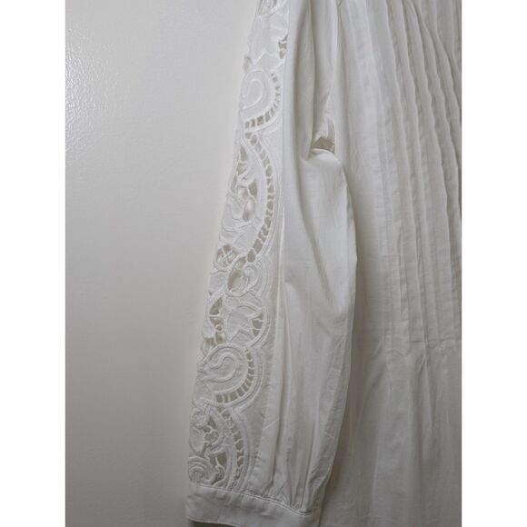 Madewell Pintuck Eyelet Mini Dress XXS White Long Sleeve Cottagecore NU568 NWT - Picture 8 of 15